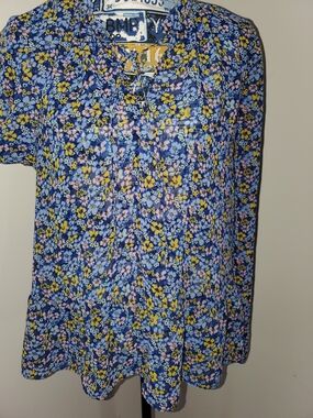 GAP Blue Floral Blouse with Yellow & Pink Accents